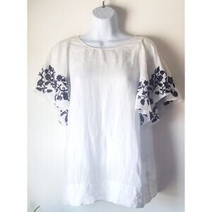 J.Crew Womens Cream Linen Flutter Sleeve Blouse Size 4 Preppy Beach cottagecore